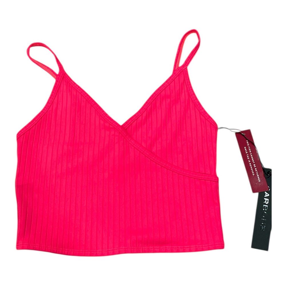 Carbon38 Vertical Ribbed Wrap Front Tank in a fluorescent or neon pink/red small